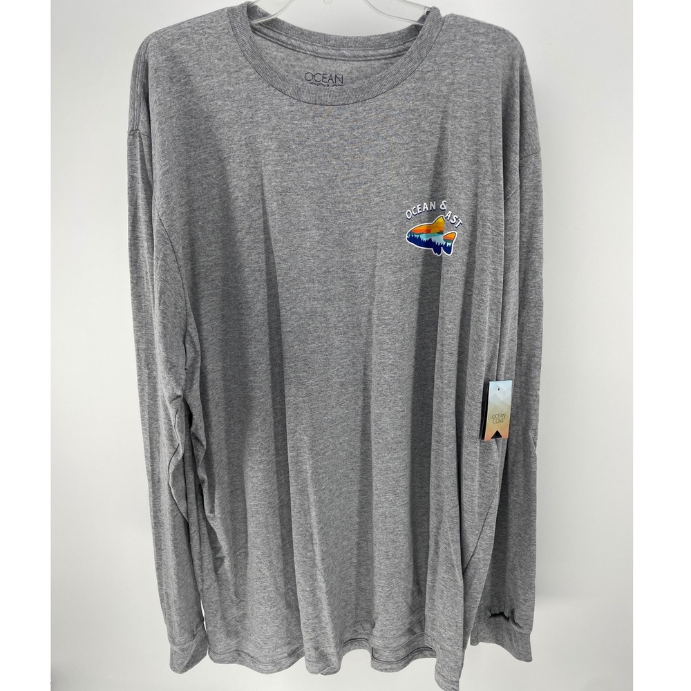 Ocean & Coast Long Sleeve T-Shirt Mens 2XL Grey New Fishing Trout Graphic Tee